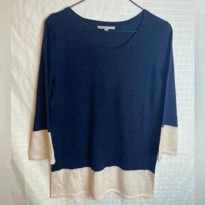 Gap Women’s Navy Blue Cream Sweater Long Sleeve Size Medium Wool Blend